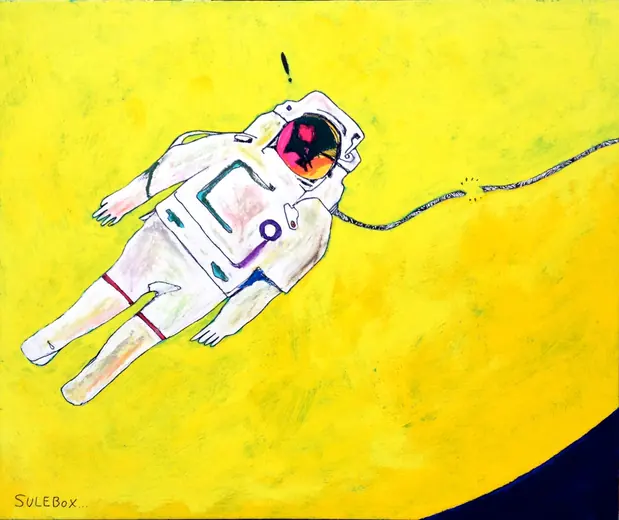 "Parrot philosophy" of SULEBOX solo exhibition — "Life on the moon" / Acrylic on wood panel 455×380mm