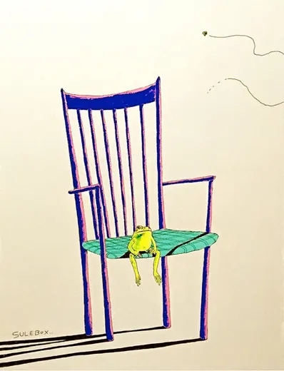 "Parrot philosophy" of SULEBOX solo exhibition — "About his staple food is fly" / Acrylic on wood panel 410×318mm