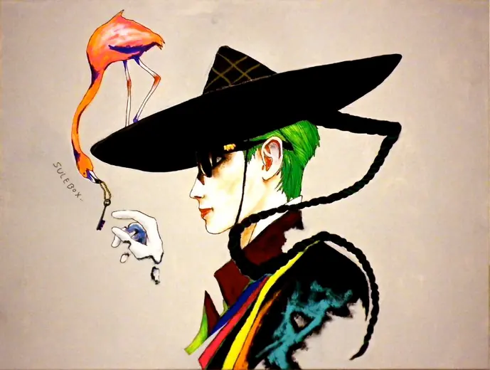 "Parrot philosophy" of SULEBOX solo exhibition — "Door fo the future" / Acrylic on wood panel 803×606mm