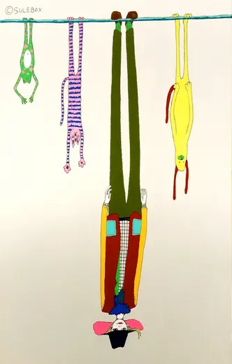 "Parrot philosophy" of SULEBOX solo exhibition — "Foot extending vessel" / Acrylic on wood panel 530×333mm
